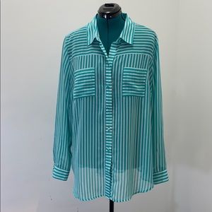 Torrid size 2 long sleeve button up stripe blouse